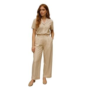 Ralph Lauren Purple Label | Vintage 90s Wide Leg Cream Silk Linen Pants | 30x29